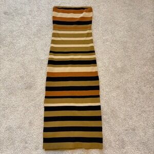 Camila Coelho Strapless Knit Dress Womens XS Brown Striped Going Out Maxi